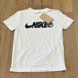 Nike Kids White and Black Logo Tee